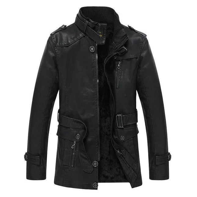 Men's Biker Jacket Faux Leather High Collar Zip Closure Multiple Pockets