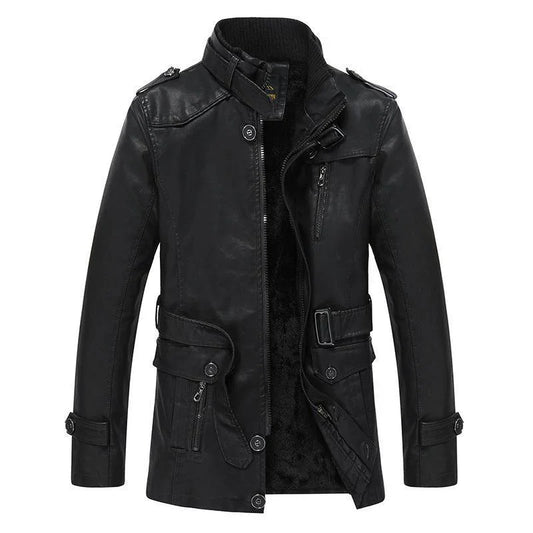 Men's Biker Jacket Faux Leather High Collar Zip Closure Multiple Pockets