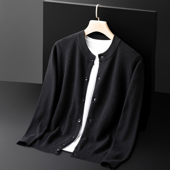 Men’s Knit Cardigan Slim Fit Button Front Ribbed Trim