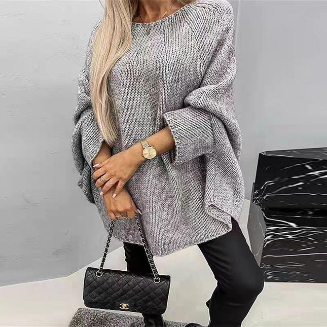 Women's Oversized Knit Cape Sweater Wool Blend Batwing Sleeves