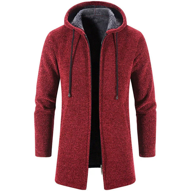 Men's Hooded Zip-Up Cardigan Jacket Chenille Knit Relaxed Fit