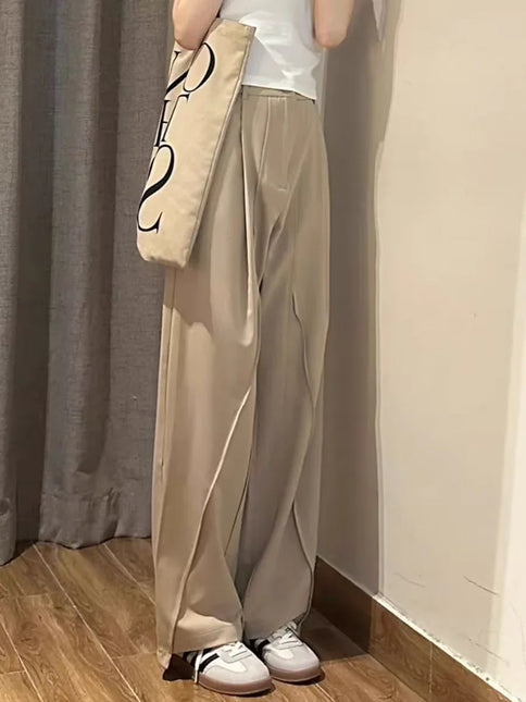 Women's High Waist Straight Leg Trousers Soft Drape Full Length