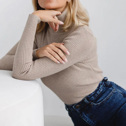 Women's Turtleneck Ribbed Knit Sweater