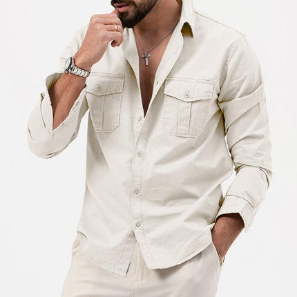 Men’s Button Down Long Sleeve Shirt Cotton Blend with Chest Pockets