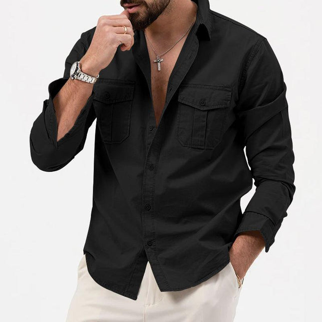Men’s Button Down Long Sleeve Shirt Cotton Blend with Chest Pockets