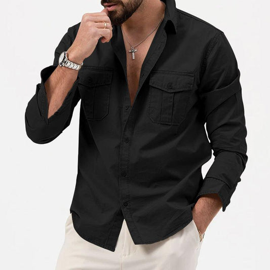 Men’s Button Down Long Sleeve Shirt Cotton Blend with Chest Pockets