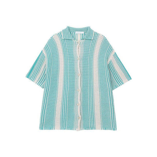 Men's Short Sleeve Open Knit Button-Down Shirt