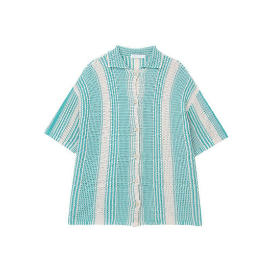 Men's Short Sleeve Open Knit Button-Down Shirt