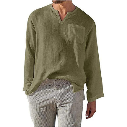 Men's Casual Long Sleeve Shirt Linen Cotton Blend