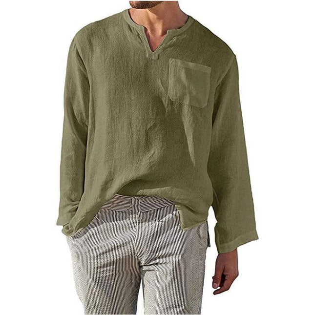 Men's Casual Long Sleeve Shirt Linen Cotton Blend