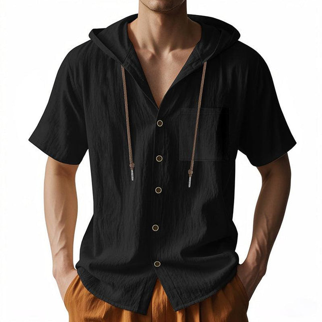 Men’s Short Sleeve Hooded Shirt Linen Blend