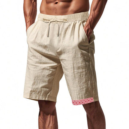 Men's Loose Fit Shorts with Drawstring Waist and Boho Trim