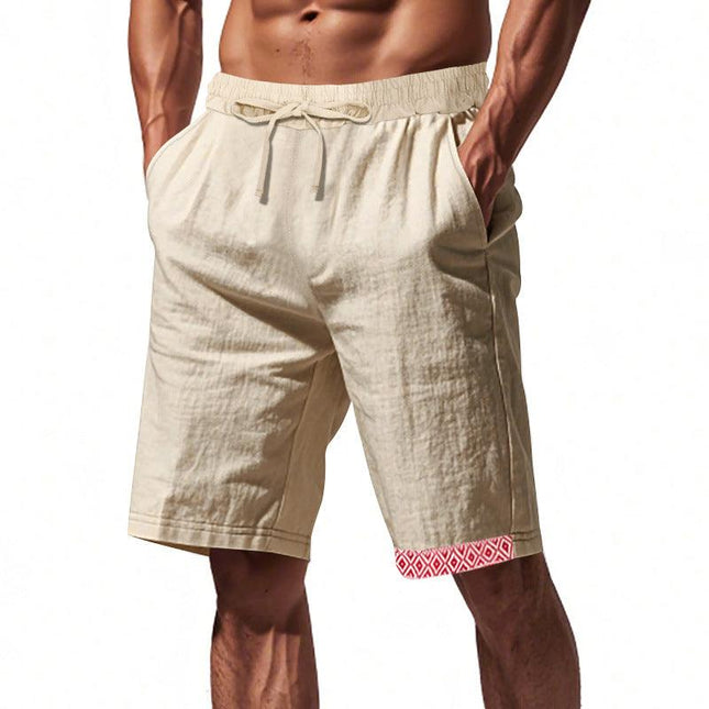 Men's Loose Fit Shorts with Drawstring Waist and Boho Trim