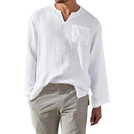 Men's Casual Long Sleeve Shirt Linen Cotton Blend
