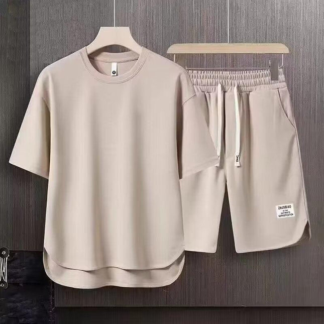 Men’s Relaxed Fit Athletic Set – Breathable Cotton Short Sleeve Top & Drawstring Shorts