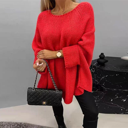 Women's Oversized Knit Cape Sweater Wool Blend Batwing Sleeves