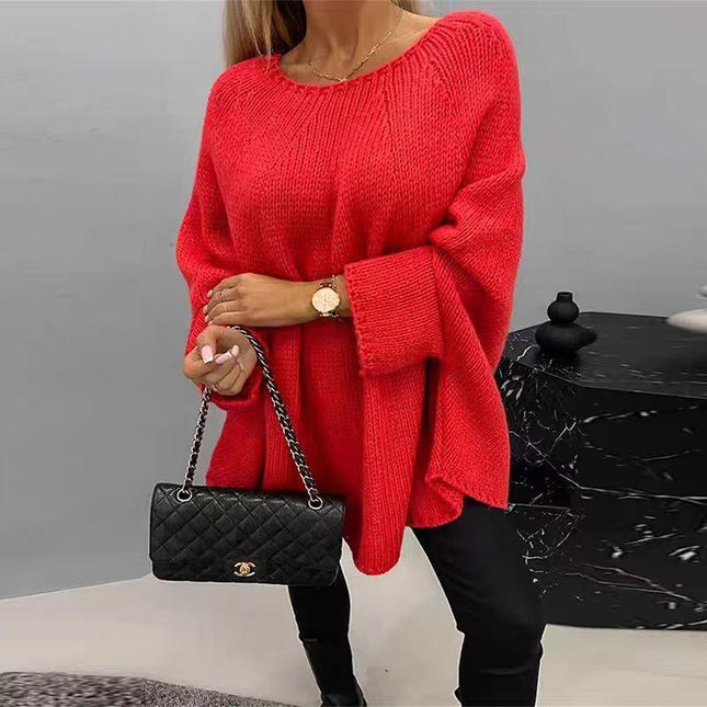 Women's Oversized Knit Cape Sweater Wool Blend Batwing Sleeves