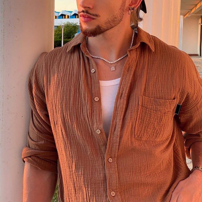 Men’s Lightweight Cotton Blend Long Sleeve Button Down Shirt