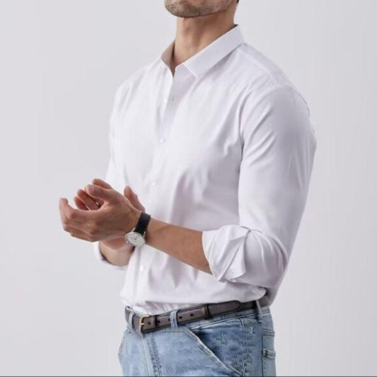 Men’s Slim Fit Dress Shirt Faux Silk Long Sleeve Button-Down
