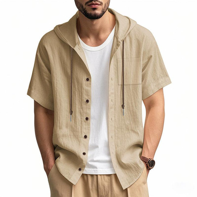 Men’s Short Sleeve Hooded Shirt Linen Blend