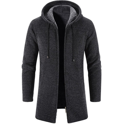 Men's Hooded Zip-Up Cardigan Jacket Chenille Knit Relaxed Fit