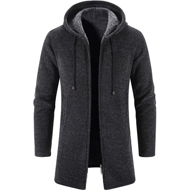 Men's Hooded Zip-Up Cardigan Jacket Chenille Knit Relaxed Fit