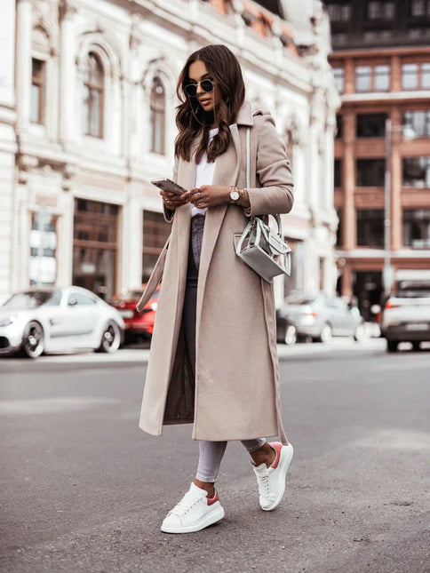 Women's Wool Coat with Belted Design