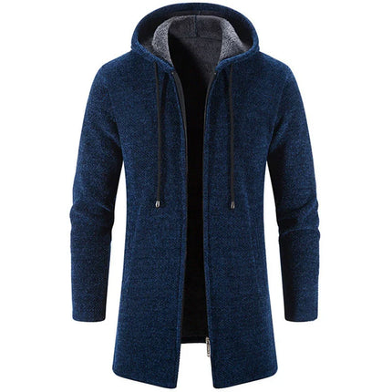 Men's Hooded Zip-Up Cardigan Jacket Chenille Knit Relaxed Fit