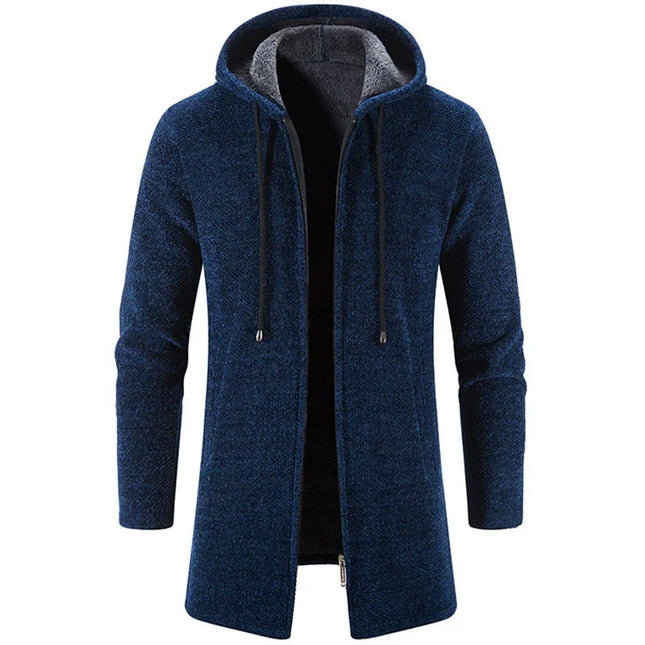 Men's Hooded Zip-Up Cardigan Jacket Chenille Knit Relaxed Fit