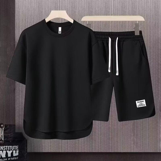 Men’s Relaxed Fit Athletic Set – Breathable Cotton Short Sleeve Top & Drawstring Shorts