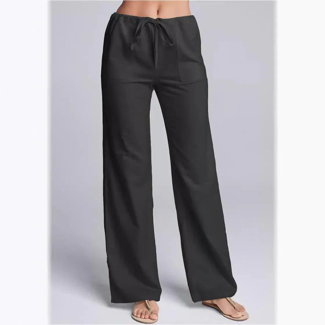 Women's Loose Fit Casual Trousers Cotton Linen Blend with Drawstring Waist