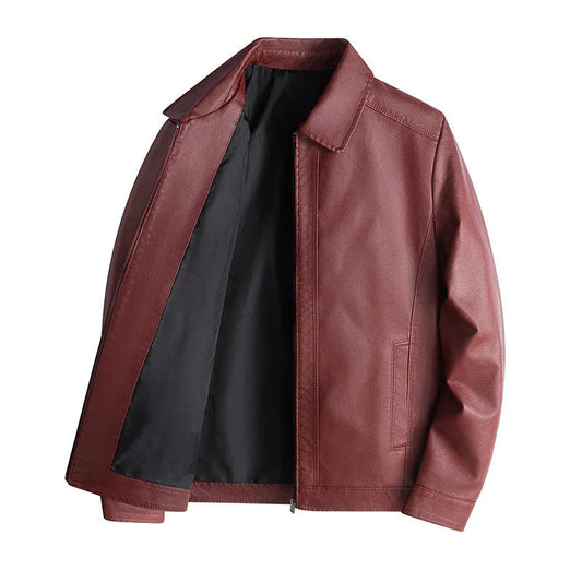 Men’s Tailored Fit PU Leather Jacket with Stand Collar and Zip Front