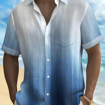 Men's Short Sleeve Button-Up Shirt Gradient Design Lightweight Breathable Relaxed Fit