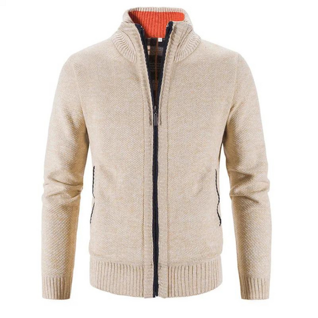 Men’s Soft Knit Cardigan with Zipper Front and Mock Neck