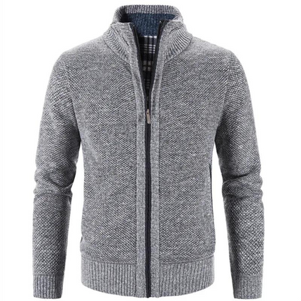 Men's Soft Knit Cardigan Zipper Front Mock Neck Ribbed Trim