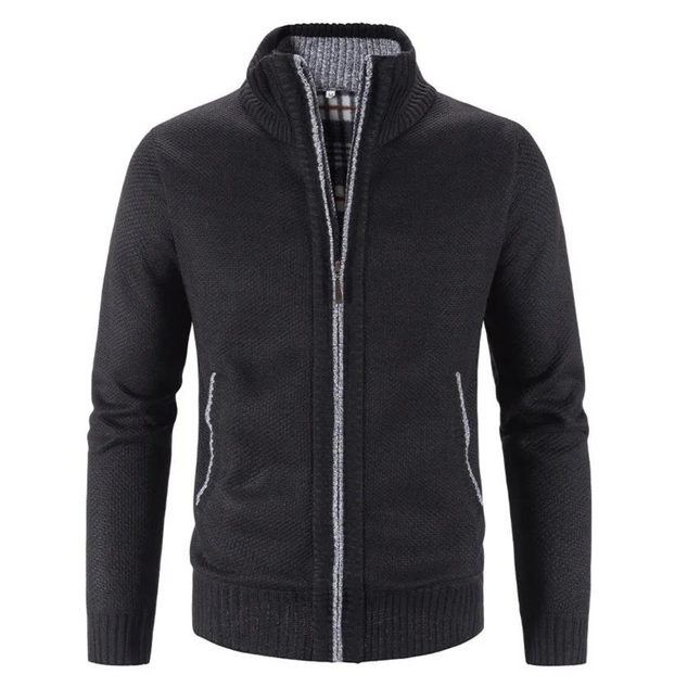 Men’s Soft Knit Cardigan with Zipper Front and Mock Neck