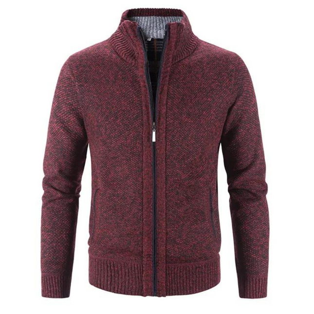 Men's Soft Knit Cardigan Zipper Front Mock Neck Ribbed Trim