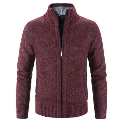 Men’s Soft Knit Cardigan with Zipper Front and Mock Neck