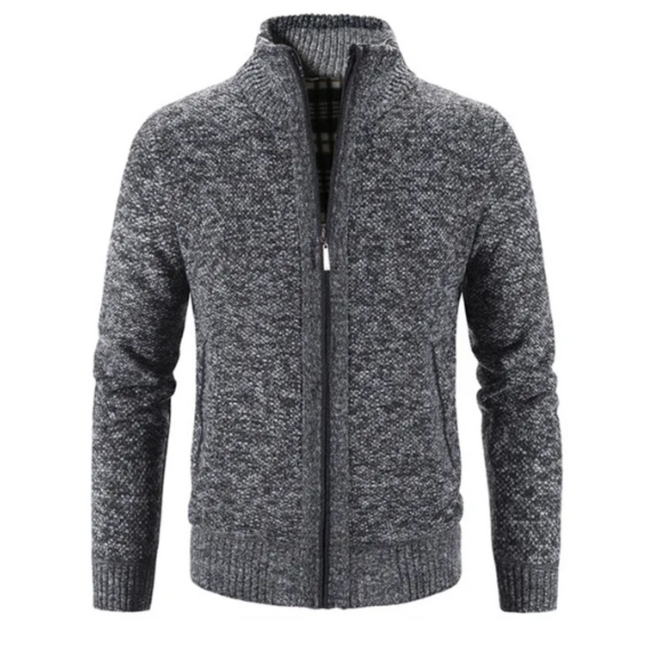 Men's Soft Knit Cardigan Zipper Front Mock Neck Ribbed Trim