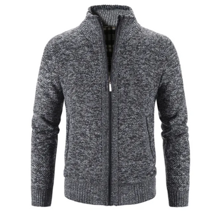 Men’s Soft Knit Cardigan with Zipper Front and Mock Neck