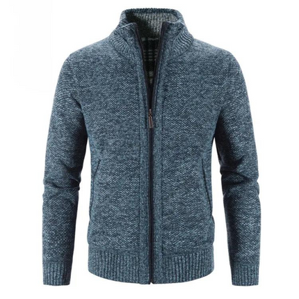 Men’s Soft Knit Cardigan with Zipper Front and Mock Neck
