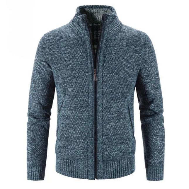 Men’s Soft Knit Cardigan with Zipper Front and Mock Neck