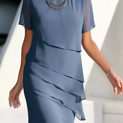 Women's Midi Dress Chiffon Pleated Elegant Flowing
