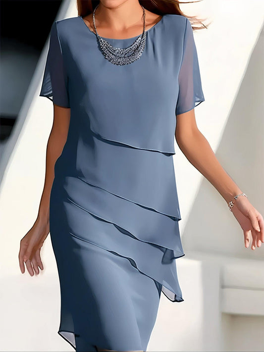 Women's Midi Dress Chiffon Pleated Elegant Flowing