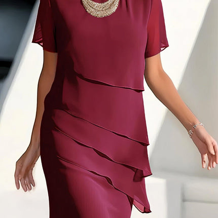 Women's Midi Dress Chiffon Pleated Elegant Flowing