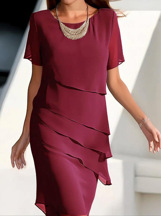 Women's Midi Dress Chiffon Pleated Elegant Flowing