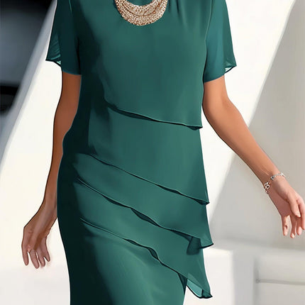 Women's Midi Dress Chiffon Pleated Elegant Flowing