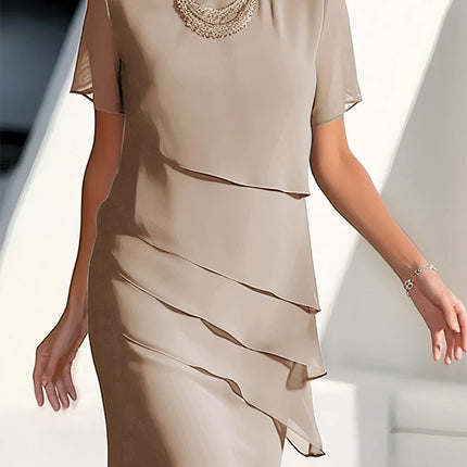 Women's Midi Dress Chiffon Pleated Elegant Flowing