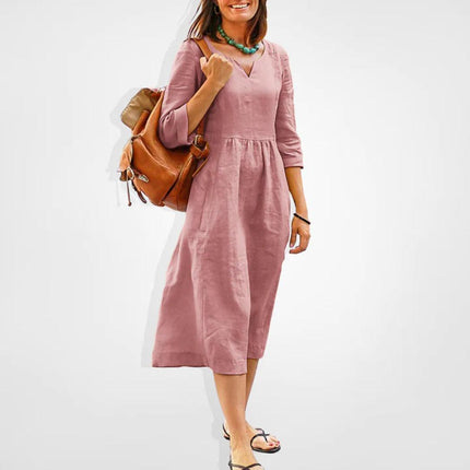 Women's Casual Midi Dress Lightweight Breathable Fabric Soft Pink