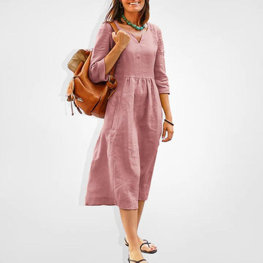 Women's Casual Midi Dress Lightweight Breathable Fabric Soft Pink